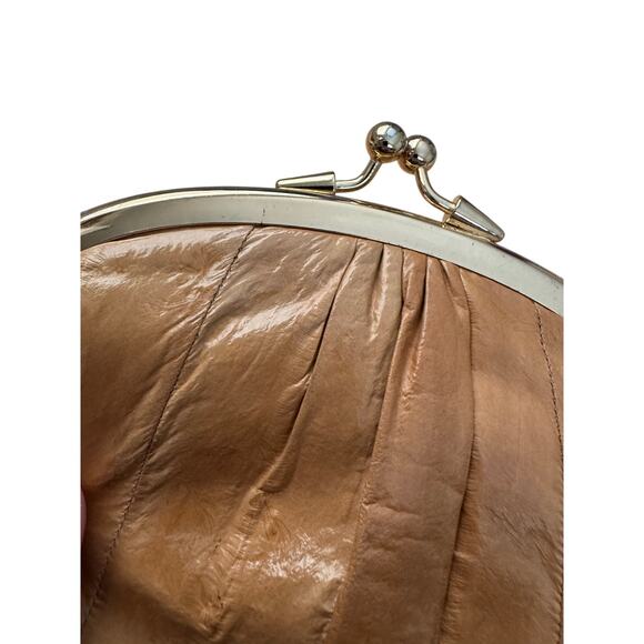 VTG Brown Eel Skin Double kiss lock Clutch Purse - Picture 7 of 11